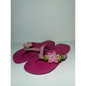 Havaianas Pink Women's Handbeaded Embellished Flip Flop Sandal Sz 7 Y2K Boho EUC